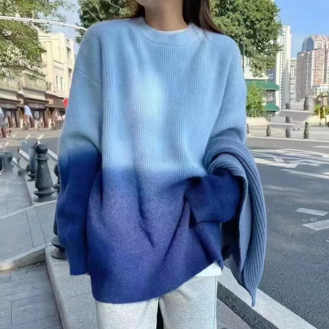 4-color Loose Oversize Sweater Women's Autumn Round Neck Gradual Change Color Sweater Bottoming Shirt Top Loose Fitting Clothes
4-color Loose Oversize Sweater Women's Autumn Round Neck Gradual Change Color Sweater Bottoming Shirt Top Loose Fitting Clothes
