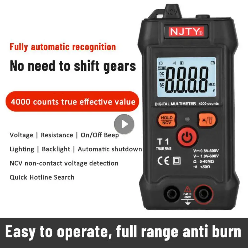 Smart Digital Multimeter T1 Mini Metro Auto Range TRMS 4000 Counts AC/DC Voltage Resistance NCV With Back Flashlight Tester
Smart Digital Multimeter T1 Mini Metro Auto Range TRMS 4000 Counts AC/DC Voltage Resistance NCV With Back Flashlight Tester