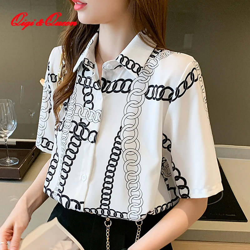 Qiqi&queen Fashion Chained Print Ladies Shirts Women's Blouses 2023 Summer Short-Sleeved Lady Clothes Tops Blusas Chiffon Blouse
Qiqi&queen Fashion Chained Print Ladies Shirts Women's Blouses 2023 Summer Short-Sleeved Lady Clothes Tops Blusas Chiffon Blouse