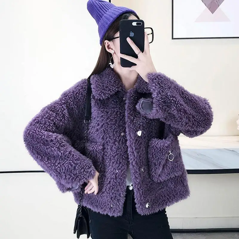 Women Real Lamb Wool Jacket Female Solid Loose Plush Coats Jackets Fashion Autumn and Winter Sheep Shearing Fleece Coat E737
Women Real Lamb Wool Jacket Female Solid Loose Plush Coats Jackets Fashion Autumn and Winter Sheep Shearing Fleece Coat E737