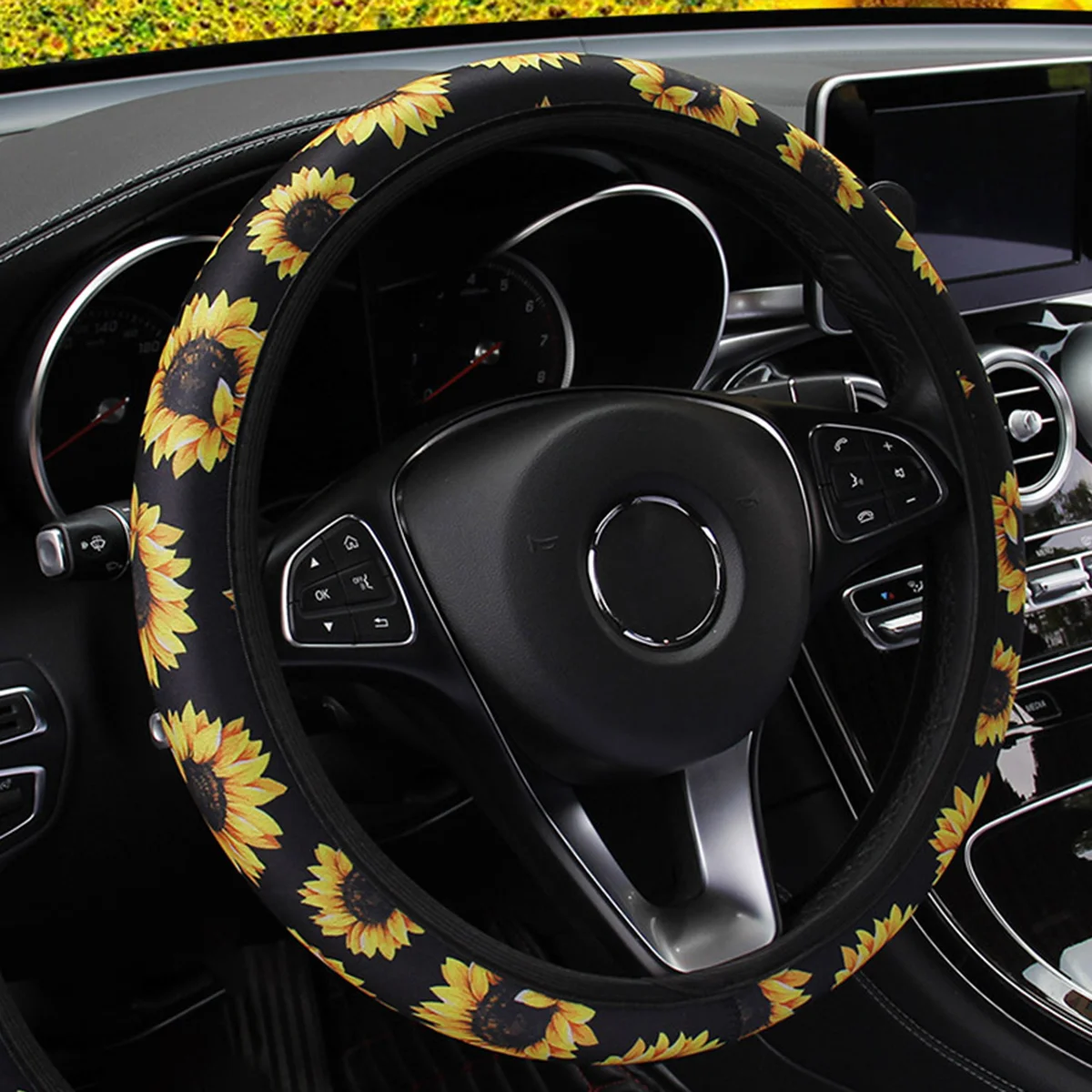 

Cover Steering Wheel Floral Print Non Stretchy Case Vehicle Fuzzy Automotive Auto Car Wrap