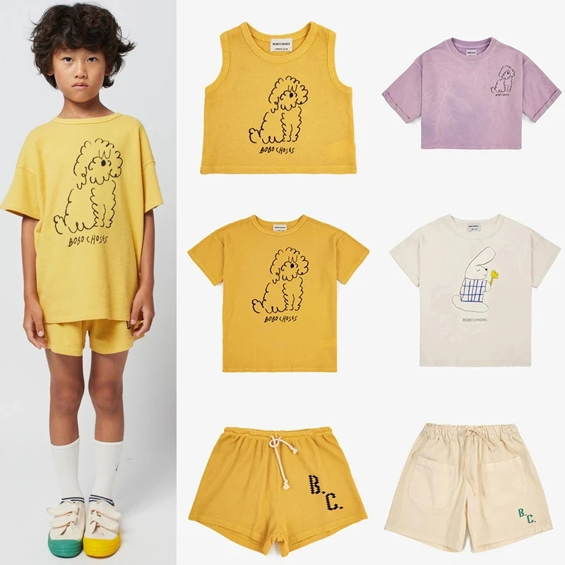 

2023 Детские футболки, летняя мода, милые детские футболки BC, топ с мультяшным рисунком для подростков, одежда Bobo, комплекты одежды для мальчиков и девочек
