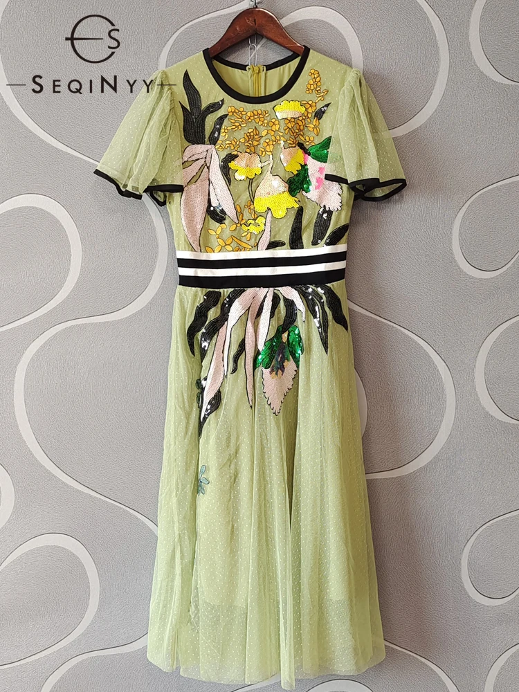 SEQINYY Green Midi Dress Summer Spring New Fashion Design Women Runway High Quality Sequins Flowers Embroidery Dot Mesh Elastic 
SEQINYY Green Midi Dress Summer Spring New Fashion Design Women Runway High Quality Sequins Flowers Embroidery Dot Mesh Elastic