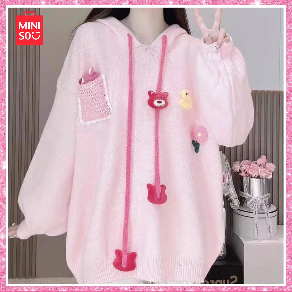 2024 Miniso Lotso New Autumn and Winter Cute Sweet Hooded Sweater Loose Casual Knit Pink White Kawaii Girl Birthday Gift
2024 Miniso Lotso New Autumn and Winter Cute Sweet Hooded Sweater Loose Casual Knit Pink White Kawaii Girl Birthday Gift