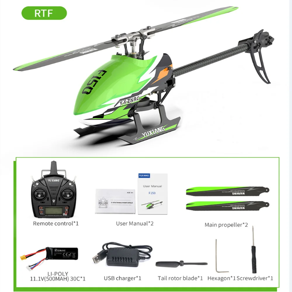 

JDHMBD F150 F05 RC Helicopter 2.4G 6CH 6-Axis Gyro 3D6G Dual Brushless Motor Flybarless RTF Compatible With FUTABA S-FHSS Toys