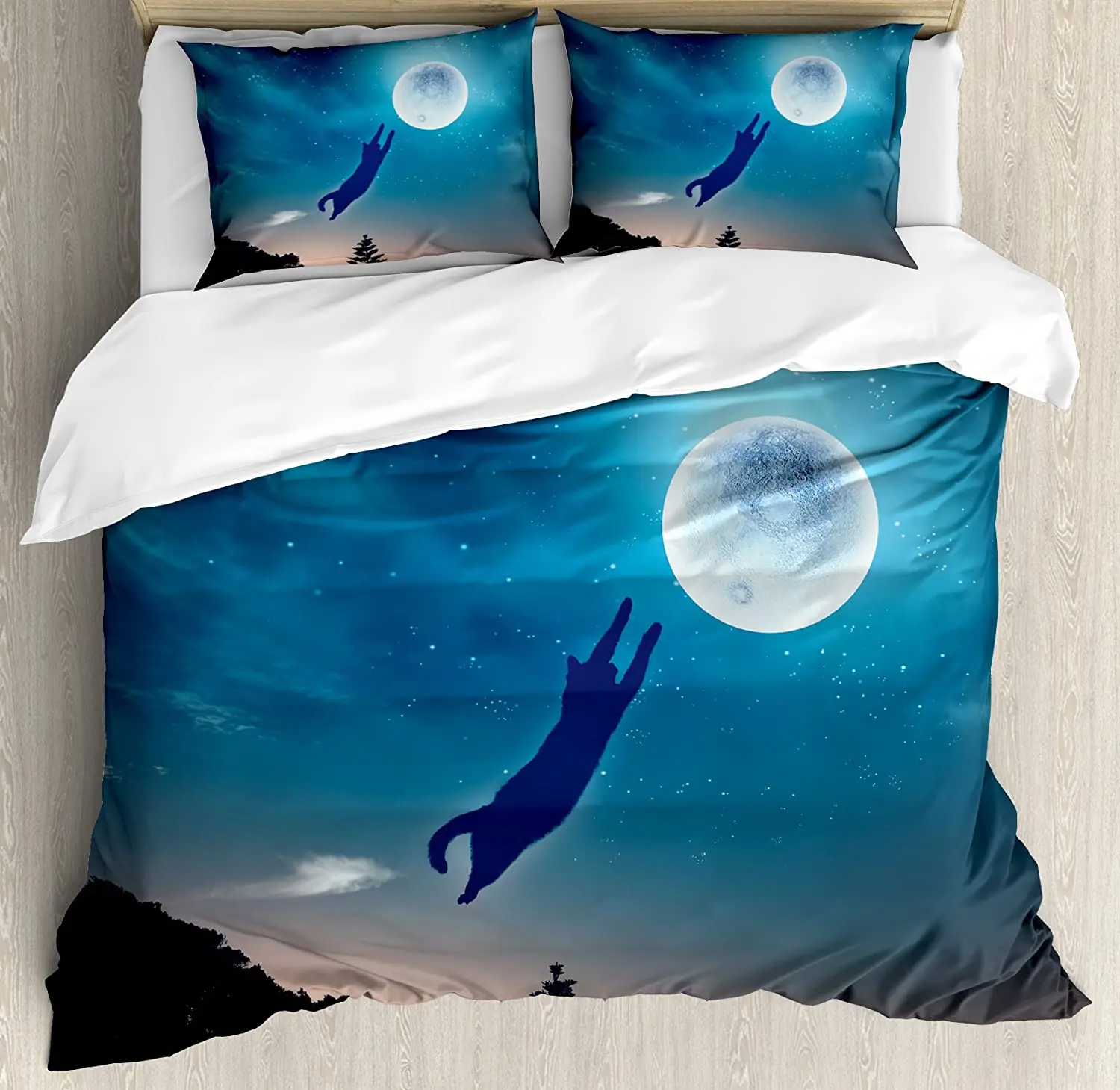 Cat Bedding Set Comforter Duvet Cover Pillow Shams Cat Jumping in the Air Catching the Moon at Nigh Bedding Cover Double Bed Set
Cat Bedding Set Comforter Duvet Cover Pillow Shams Cat Jumping in the Air Catching the Moon at Nigh Bedding Cover Double Bed Set