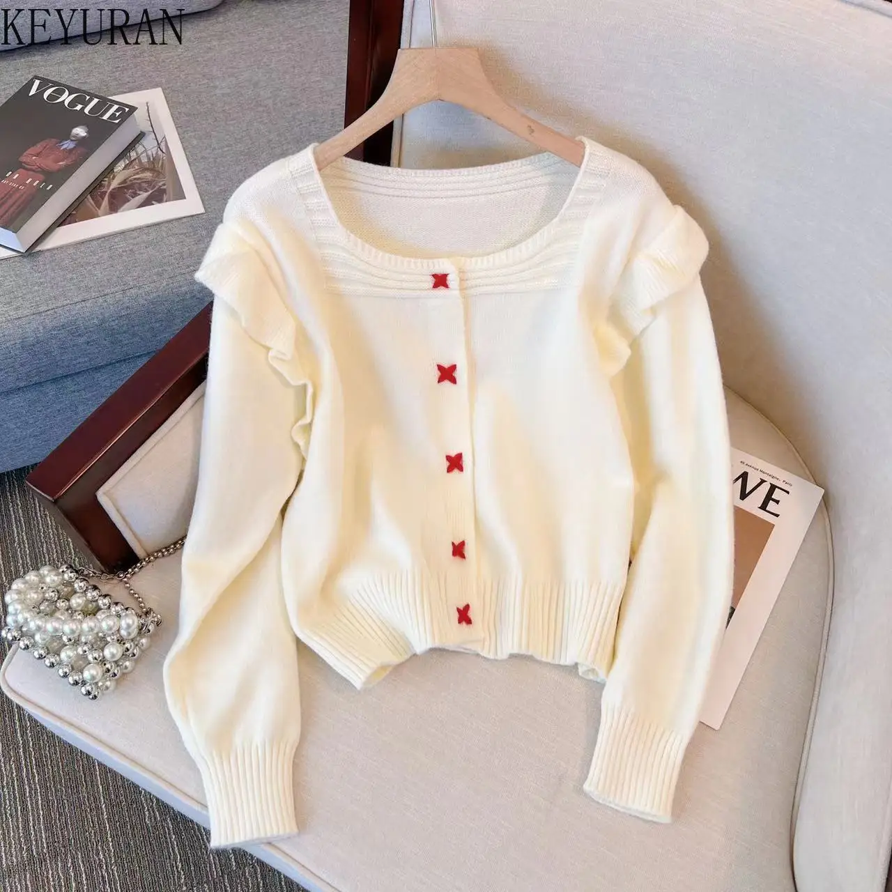 Sweet Ruffled Knitted Cardigan Women Sweater 2022 Autumn Winter Korean Square Collar Long Sleeve Solid Single-breasted Sweaters
Sweet Ruffled Knitted Cardigan Women Sweater 2022 Autumn Winter Korean Square Collar Long Sleeve Solid Single-breasted Sweaters