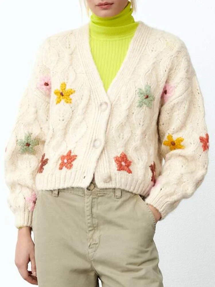 ZA autumn new product women's sweet and fashionable hit color flower embroidery single-breasted V-neck knitted jacket
ZA autumn new product women's sweet and fashionable hit color flower embroidery single-breasted V-neck knitted jacket