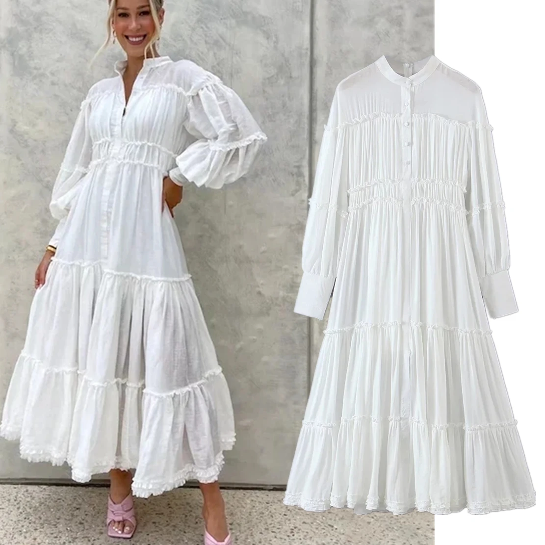 Elmsk Indie Folk Vintage Lantern Sleeve White Lace Splicing Ins Blogger Stand Collar Pure Cotton Party Maxi Dress Women
Elmsk Indie Folk Vintage Lantern Sleeve White Lace Splicing Ins Blogger Stand Collar Pure Cotton Party Maxi Dress Women