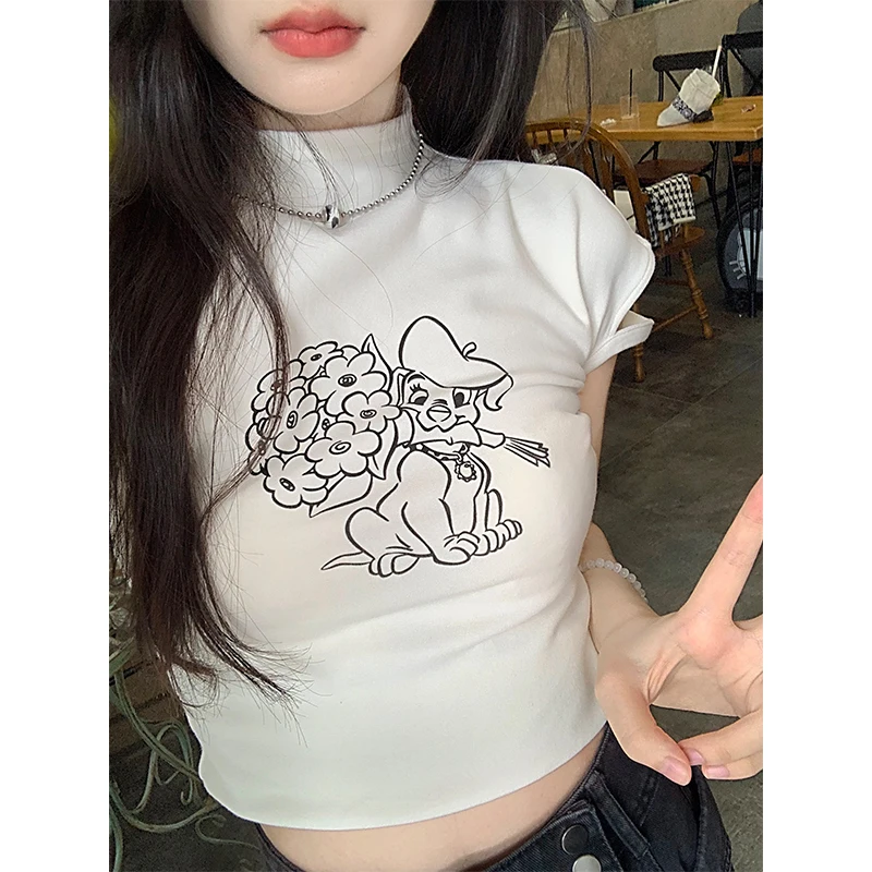 Белая Милая футболка с коротким рукавом и высоким воротником, женские летние облегающие Короткие топы с принтом для девушек
Белая Милая футболка с коротким рукавом и высоким воротником, женские летние облегающие Короткие топы с принтом для девушек