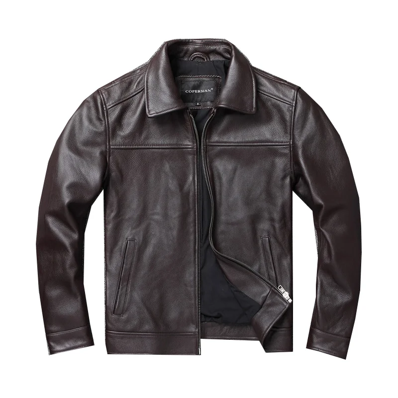 

Autumn latest Natural Calfskin corium Jacket Men Classic Top Layer Cowhide Moto Jacket Fashion Lapel Leisure Leather Jacket