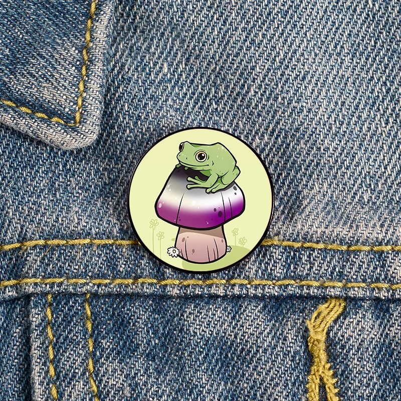 

Asexual Pride Mushroom Frog Pin Custom cute Brooches Shirt Lapel teacher tote Bag backpacks Badge gift brooches pins for women