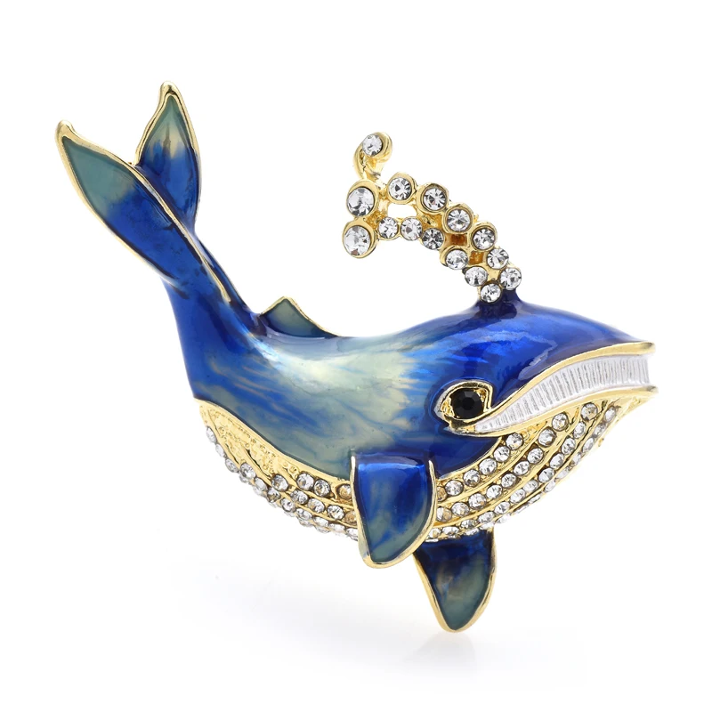 

Wuli&baby Enamel Whale Brooches For Women Men 6-color Rhinestone Blowing Water Whale Sea Fish Party Causal Brooch Pin Gifts