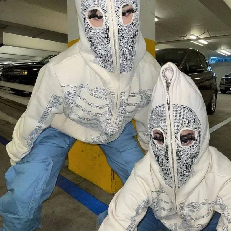 Skeleton Rhinestones y2k White Full Zip Hoodie Men Women Tops 2022 New Y2k Long Sleeve Hoodies Sweatshirts Streetwear Oversized
Skeleton Rhinestones y2k White Full Zip Hoodie Men Women Tops 2022 New Y2k Long Sleeve Hoodies Sweatshirts Streetwear Oversized