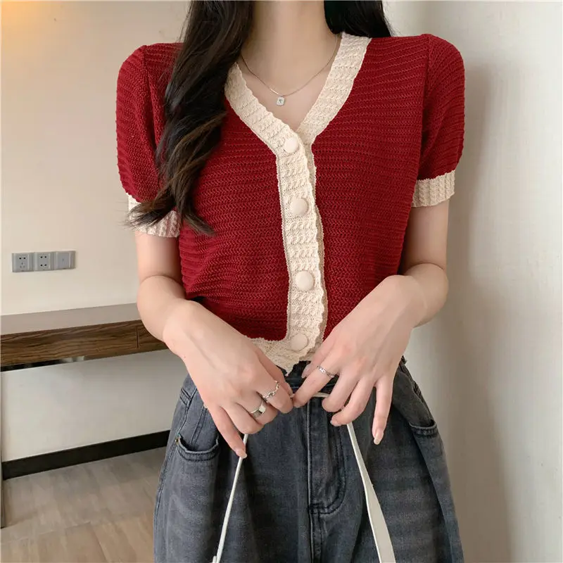 Yasuk Summer Fashion Casual Pullover Women's Short Sleeve Tees Top Simple Gentle Knitted Cardigan Solid Patchwork Flower
Yasuk Summer Fashion Casual Pullover Women's Short Sleeve Tees Top Simple Gentle Knitted Cardigan Solid Patchwork Flower