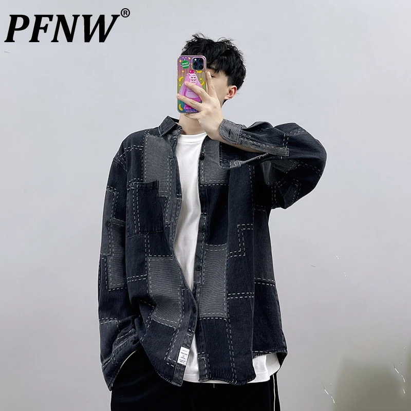 PFNW Spring Autumn New Men's Vintage Tide Plaid Denim Shirts Fashion Turn-down Collar Single Breasted Long Sleeve Coat 12A7281
PFNW Spring Autumn New Men's Vintage Tide Plaid Denim Shirts Fashion Turn-down Collar Single Breasted Long Sleeve Coat 12A7281