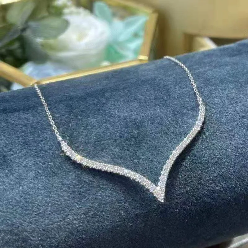 

Модное простое женское ожерелье V-образное циркониевое ожерелье изысканное женское ожерелье из стерлингового серебра 925 пробы цепь до ключиц мисс