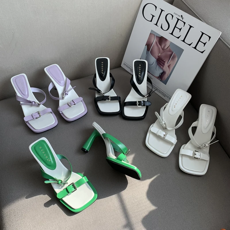 Square Open Toe Slippers Narrow Band Shallow Slides Purple Black Green White Belt Design Round High Heels Pumps Shoes Woman 39
Square Open Toe Slippers Narrow Band Shallow Slides Purple Black Green White Belt Design Round High Heels Pumps Shoes Woman 39