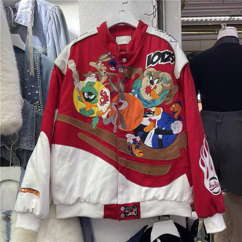 Cartoon Embroidery Bomber Jacket Harajuku Hip Hop Tide Baseball Uniform Autumn Winter Coat Warmth Men's Women's Motorcycle Suit
Cartoon Embroidery Bomber Jacket Harajuku Hip Hop Tide Baseball Uniform Autumn Winter Coat Warmth Men's Women's Motorcycle Suit