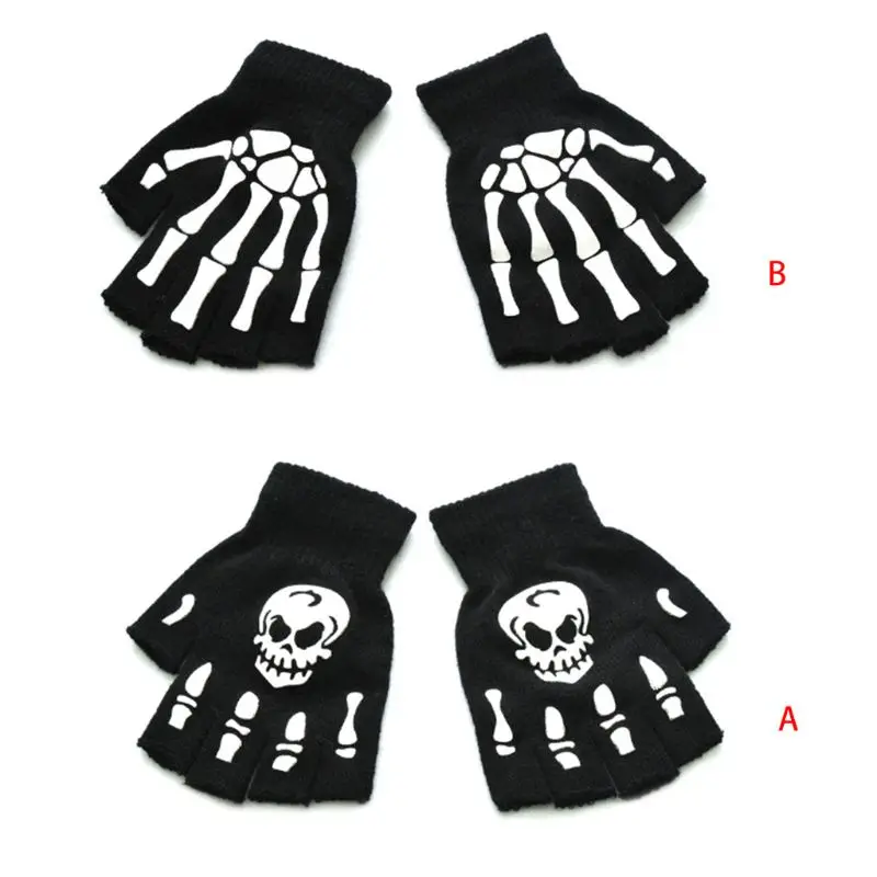 Kids Halloween Luminous Skeleton Skull Half Finger Gloves Glow in the Dark Knitted Fingerless Mittens Cosplay Costume
Kids Halloween Luminous Skeleton Skull Half Finger Gloves Glow in the Dark Knitted Fingerless Mittens Cosplay Costume
