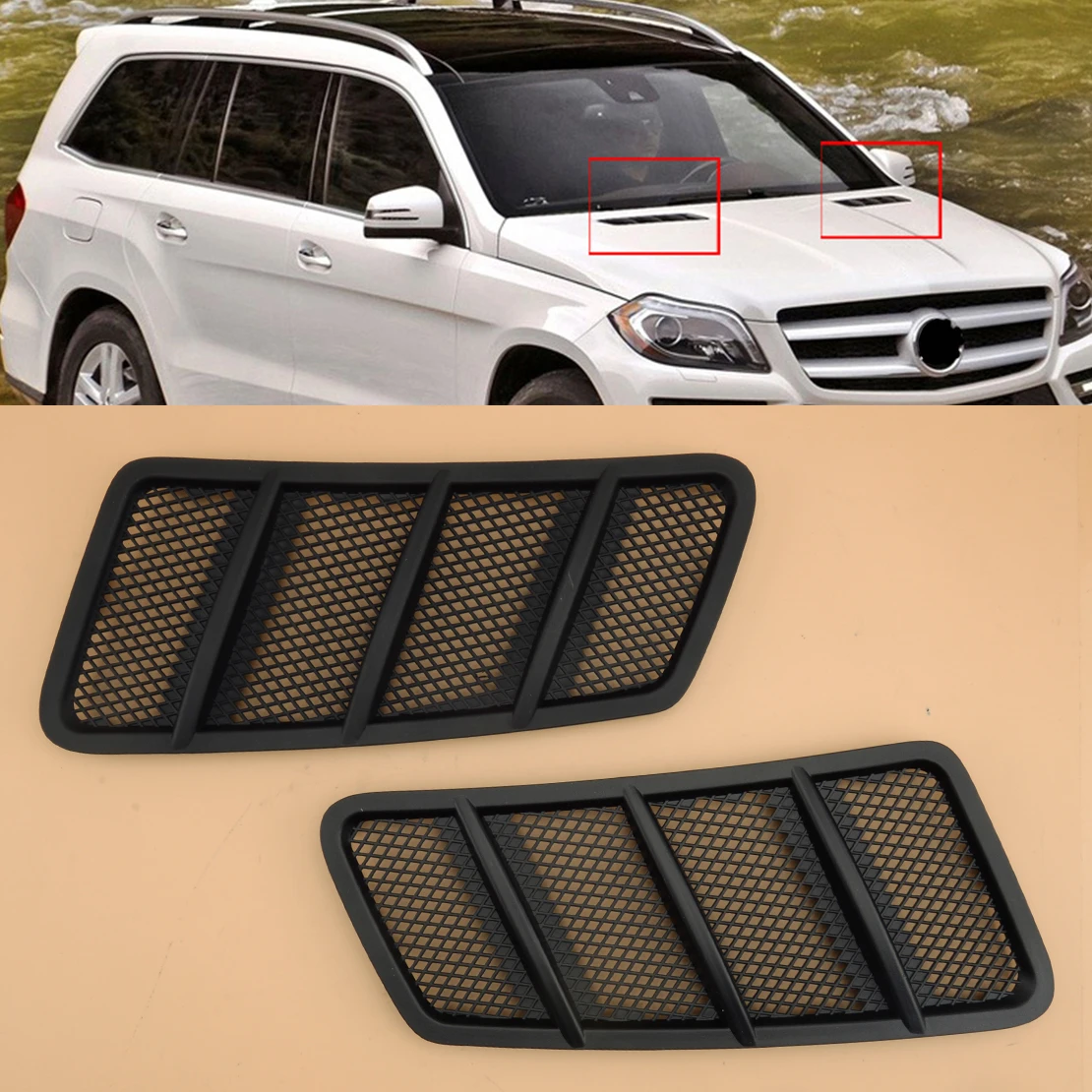 

1 Pair Car Upper Front Hood Bonnet Grille Vent Cover Trim ABS 1668800105 1668800205 Fit for Mercedes Benz W166 GL ML 2012-2015