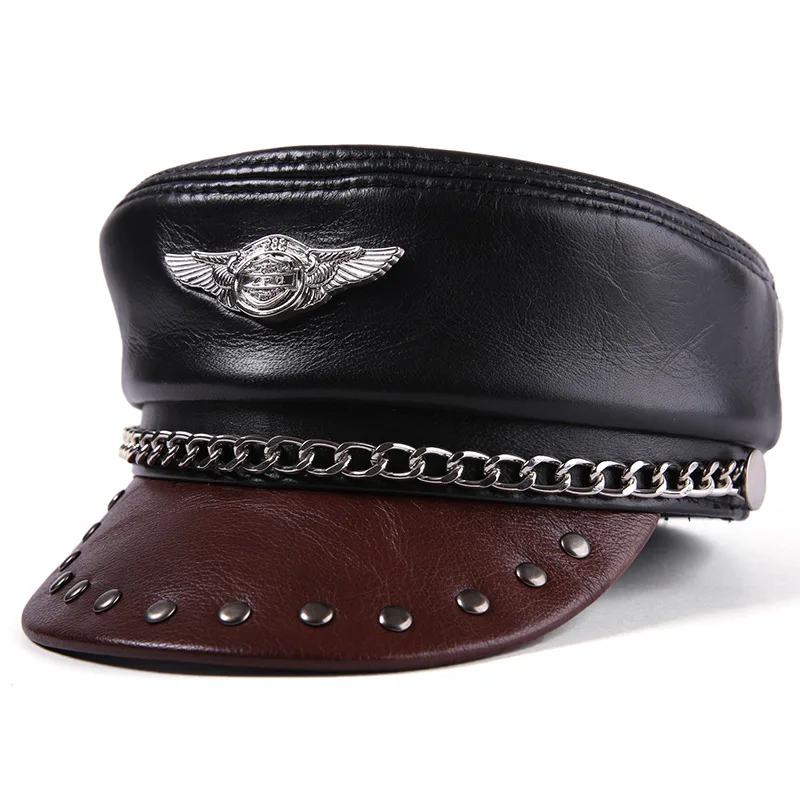 Men's Military Cap Genuine Leather Flat Top Badge Locomotive Retro Bone Cosplay Tactical Hat Punk Cortical Adult Cap Women
Men's Military Cap Genuine Leather Flat Top Badge Locomotive Retro Bone Cosplay Tactical Hat Punk Cortical Adult Cap Women