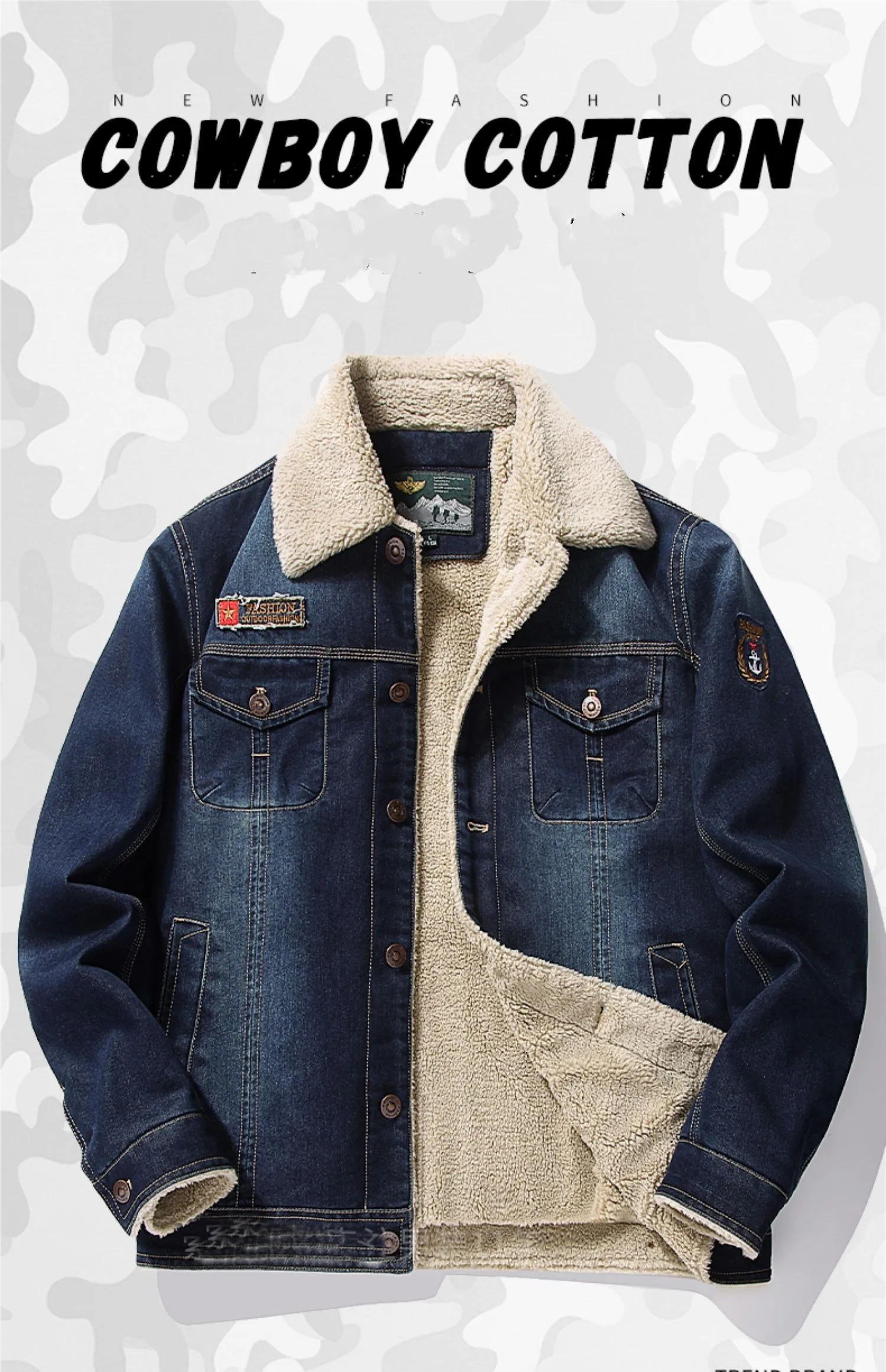 Men's Cotton Clothes Fashion Handsome Lamb Fleece Cow Jacket Cashmere Thickened Denim Youth Winter Coat
Men's Cotton Clothes Fashion Handsome Lamb Fleece Cow Jacket Cashmere Thickened Denim Youth Winter Coat