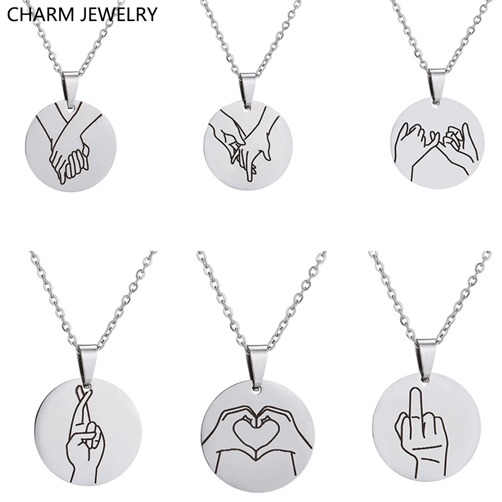CHARM JEWELRY Stainless Steel Gesture Language Necklaces For Women Men Geometry Round Pendant Necklace Lover Jewelry Party Gifts
CHARM JEWELRY Stainless Steel Gesture Language Necklaces For Women Men Geometry Round Pendant Necklace Lover Jewelry Party Gifts