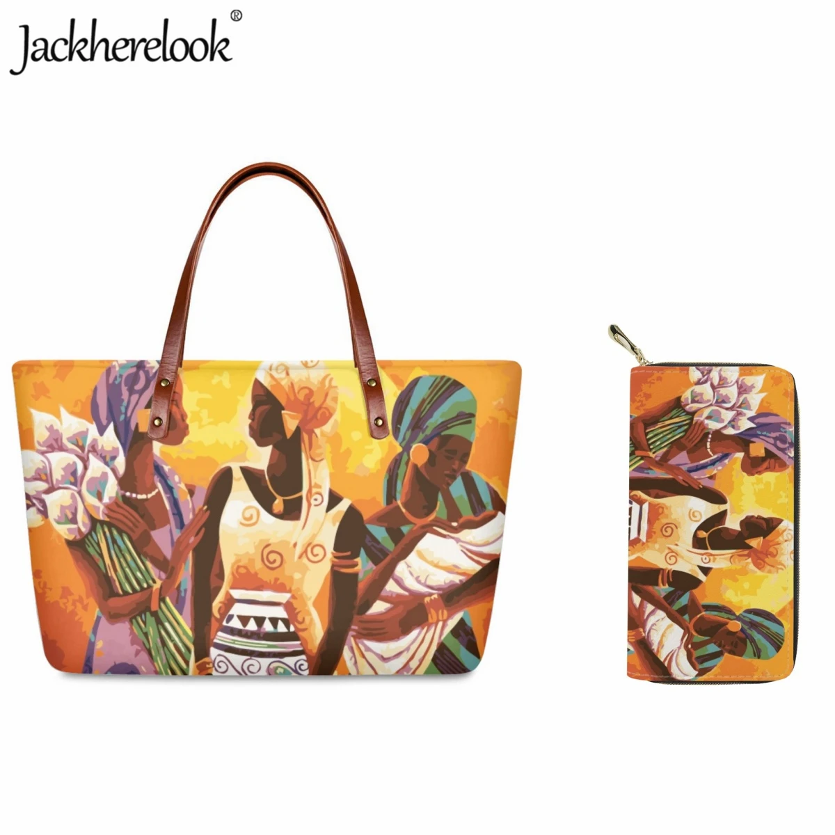 Jackherelook Fashion Trend African Black Female Print Handbag for Ladies Large Capacity Shopping Shoulder Bag PU Wallet Set of 2 
Jackherelook Fashion Trend African Black Female Print Handbag for Ladies Large Capacity Shopping Shoulder Bag PU Wallet Set of 2