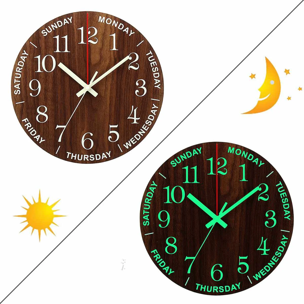 12 Inch Luminous Wall Clock Medium fibre board Mute Glow in the Dark Nordic Fashion Wall Clock Home Wall Decor with Week Display
12 Inch Luminous Wall Clock Medium fibre board Mute Glow in the Dark Nordic Fashion Wall Clock Home Wall Decor with Week Display