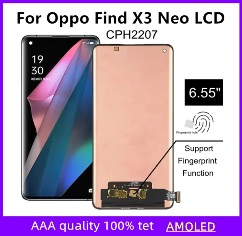 

6.55" AMOLED For Oppo Find X3 Neo LCD Display Screen Touch Panel Digitizer Assembly For OPPO CPH2207 LCD