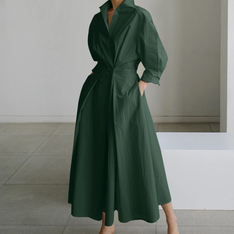 New Lapel Neck Lady Sundress Oversized Elegant Women Spring Fashion Long Sleeve Solid Long Shirt Dress OL Vestidos Robe Femmel
New Lapel Neck Lady Sundress Oversized Elegant Women Spring Fashion Long Sleeve Solid Long Shirt Dress OL Vestidos Robe Femmel