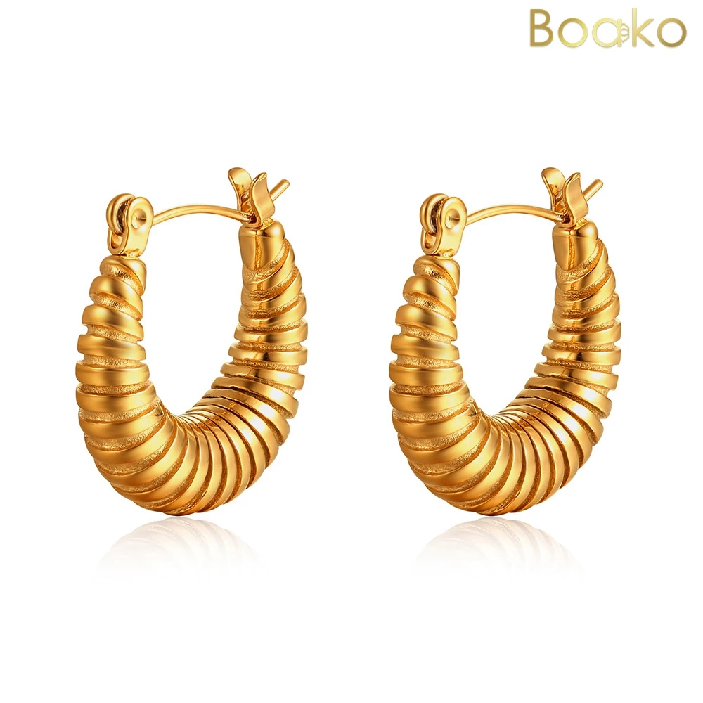 BOAKO Charm Stainless Steel Croissant Hoop Earrings Fashion Metal 18K Gold Plated Earrings for Women Jewelry Gift Accessories
BOAKO Charm Stainless Steel Croissant Hoop Earrings Fashion Metal 18K Gold Plated Earrings for Women Jewelry Gift Accessories