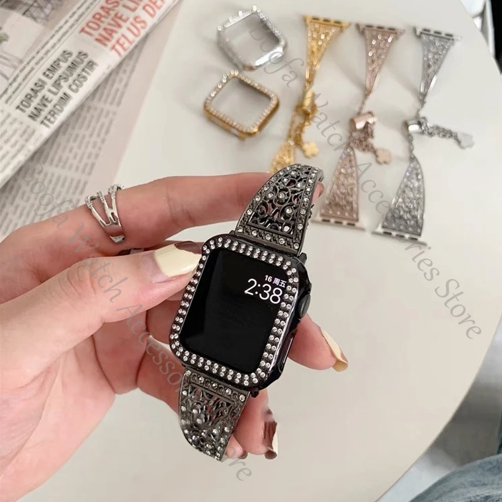 Роскошный женский браслет с бриллиантами для Apple Watch, ремешок 44 мм 42 мм для iWatch SE 6 5 4 3 2 38 мм 40 мм, браслет на запястье из нержавеющей стали
Роскошный женский браслет с бриллиантами для Apple Watch, ремешок 44 мм 42 мм для iWatch SE 6 5 4 3 2 38 мм 40 мм, браслет на запястье из нержавеющей стали