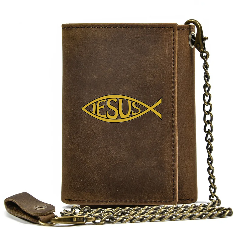 High Quality Men Genuine Leather Wallet Anti Theft Hasp With Iron Chain Vintage Jesus Fish ΙΧΘΥΣ Cover Card Holder Short Purse
High Quality Men Genuine Leather Wallet Anti Theft Hasp With Iron Chain Vintage Jesus Fish ΙΧΘΥΣ Cover Card Holder Short Purse