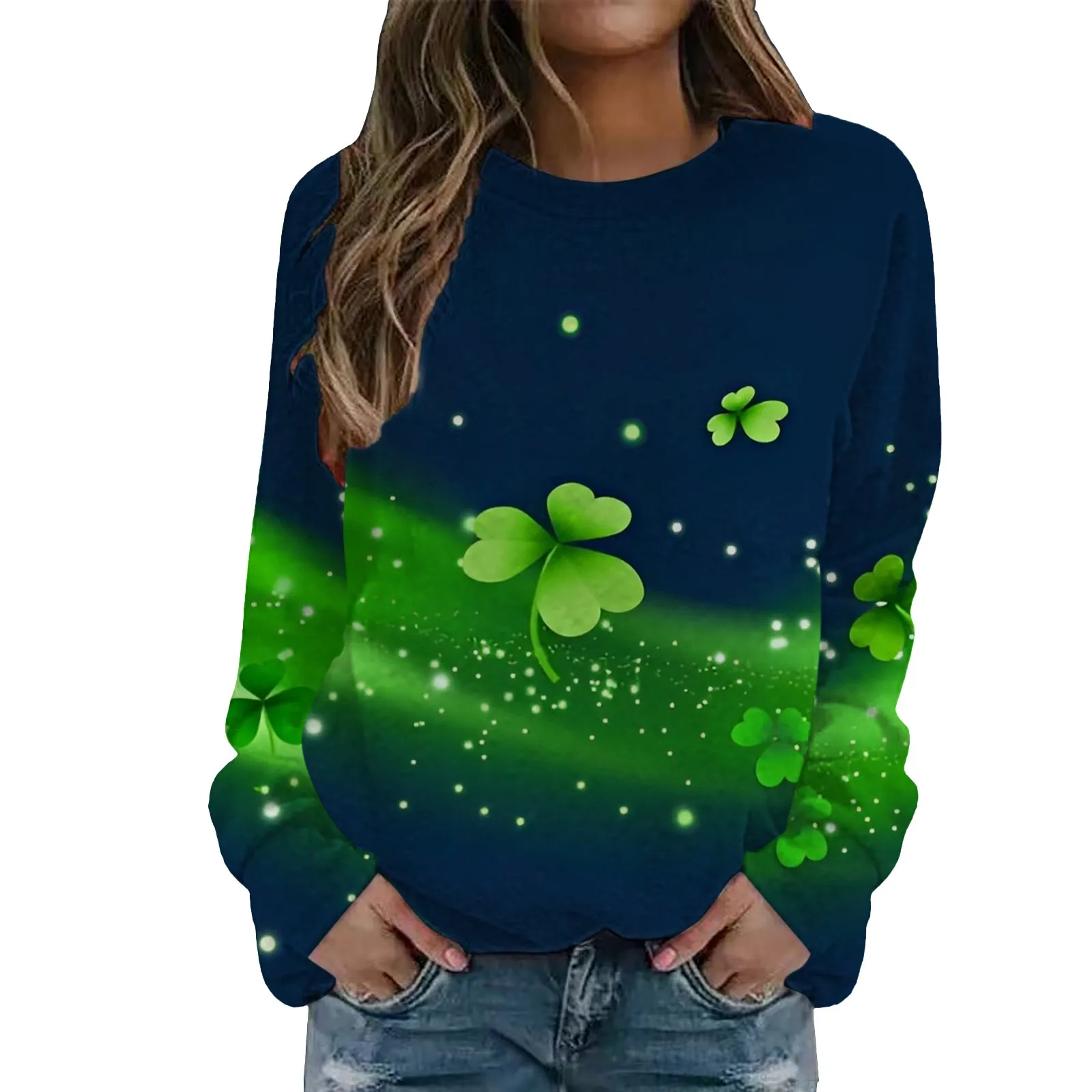 Womens Hoodless Round Neck Sweatshirt Lucky Leaf Long Sleeved Casual Hoodie Sweatshirts for Woman
Womens Hoodless Round Neck Sweatshirt Lucky Leaf Long Sleeved Casual Hoodie Sweatshirts for Woman