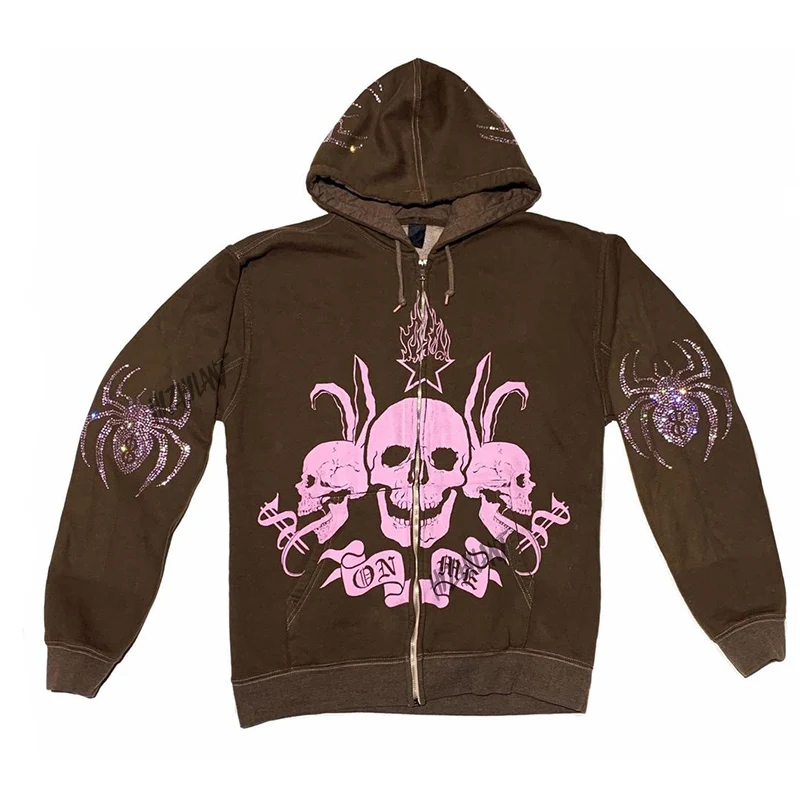 Women Rhinestone Spider Skull print Streetwear Hoodies Women Coat Goth Harajuku Y2k aesthetic Clothes grunge Punk Jacket Zip-up
Women Rhinestone Spider Skull print Streetwear Hoodies Women Coat Goth Harajuku Y2k aesthetic Clothes grunge Punk Jacket Zip-up
