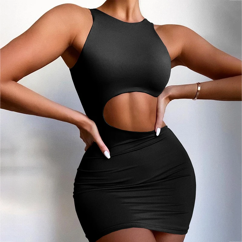 Elegant Summer Sexy Dress Fashion Sleeveless Slim Personality Hollow Out Waist Vestidos Mujer Lace Up Mini Bodycon Solid 2022 
Elegant Summer Sexy Dress Fashion Sleeveless Slim Personality Hollow Out Waist Vestidos Mujer Lace Up Mini Bodycon Solid 2022