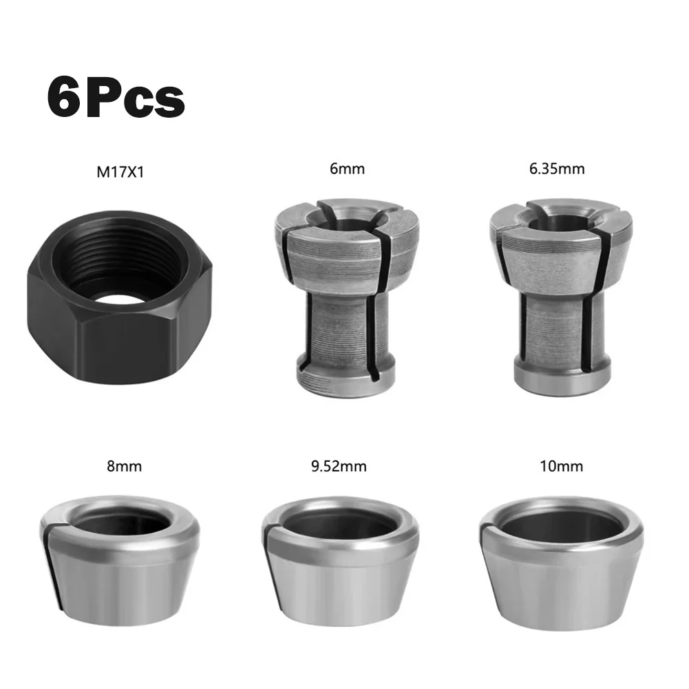 6Pcs/Set 6/6.35/8/9.5/10mm Collet Chuck Adapter With M17 Nut For Engraving Trimming Machine Electric Router Accessories
6Pcs/Set 6/6.35/8/9.5/10mm Collet Chuck Adapter With M17 Nut For Engraving Trimming Machine Electric Router Accessories