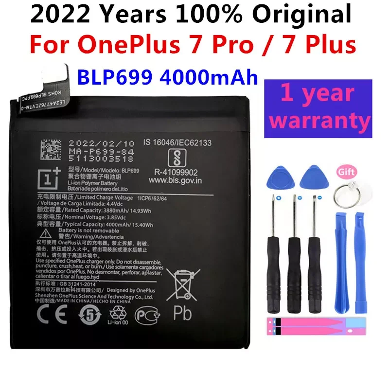 2022 100% Original New Replacement Battery 4000mAh BLP699 For OnePlus 7Pro 7 Pro 7 Plus Mobile Phone Batteries + Free Tools
2022 100% Original New Replacement Battery 4000mAh BLP699 For OnePlus 7Pro 7 Pro 7 Plus Mobile Phone Batteries + Free Tools