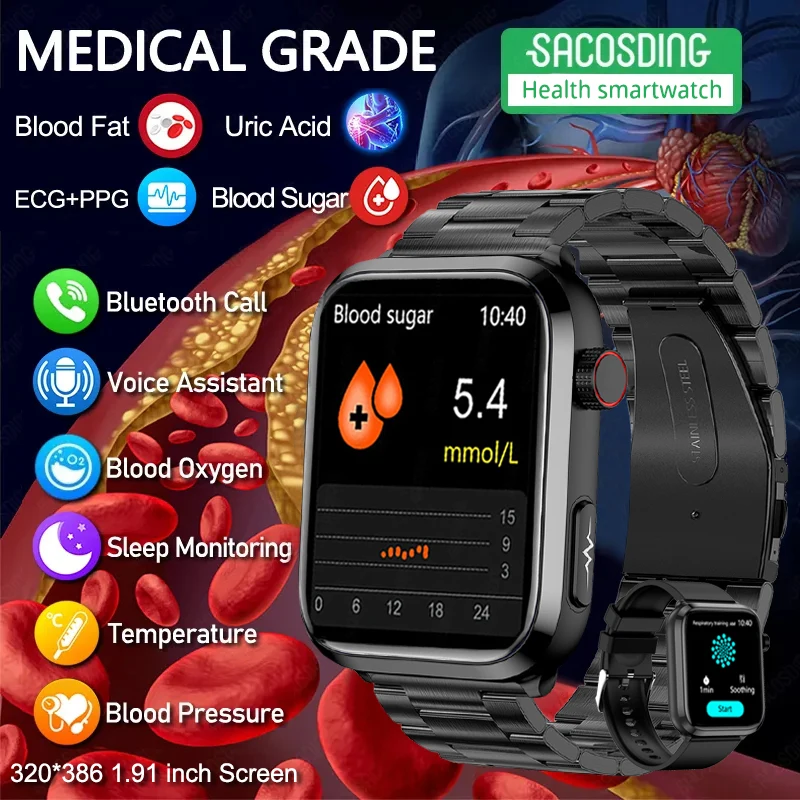 2023 New Blood Lipid Blood Sugar Smart Watch Men Health Uric Acid Monitor ECG+PPG Watch Heart Rate Bluetooth Call Smartwatch+Box 
2023 New Blood Lipid Blood Sugar Smart Watch Men Health Uric Acid Monitor ECG+PPG Watch Heart Rate Bluetooth Call Smartwatch+Box