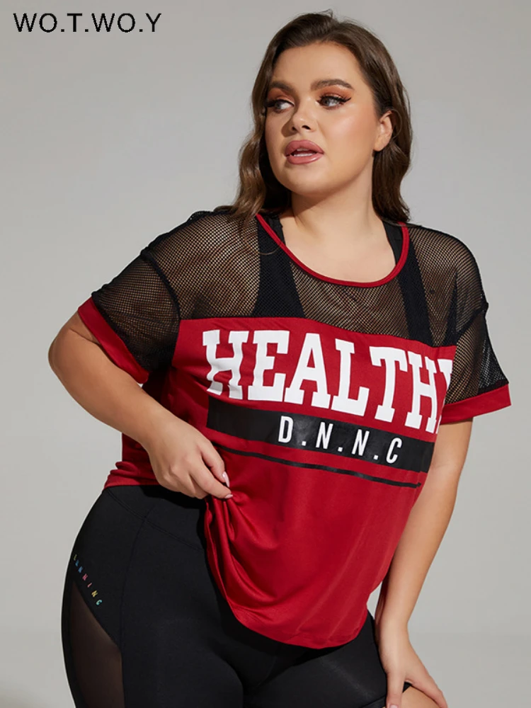 WOTWOY Plus Size Mesh Stitching Women 2022 Summer Short Sleeve Running Fitness Suit Female Letter Pattern Breathable Red Tops
WOTWOY Plus Size Mesh Stitching Women 2022 Summer Short Sleeve Running Fitness Suit Female Letter Pattern Breathable Red Tops