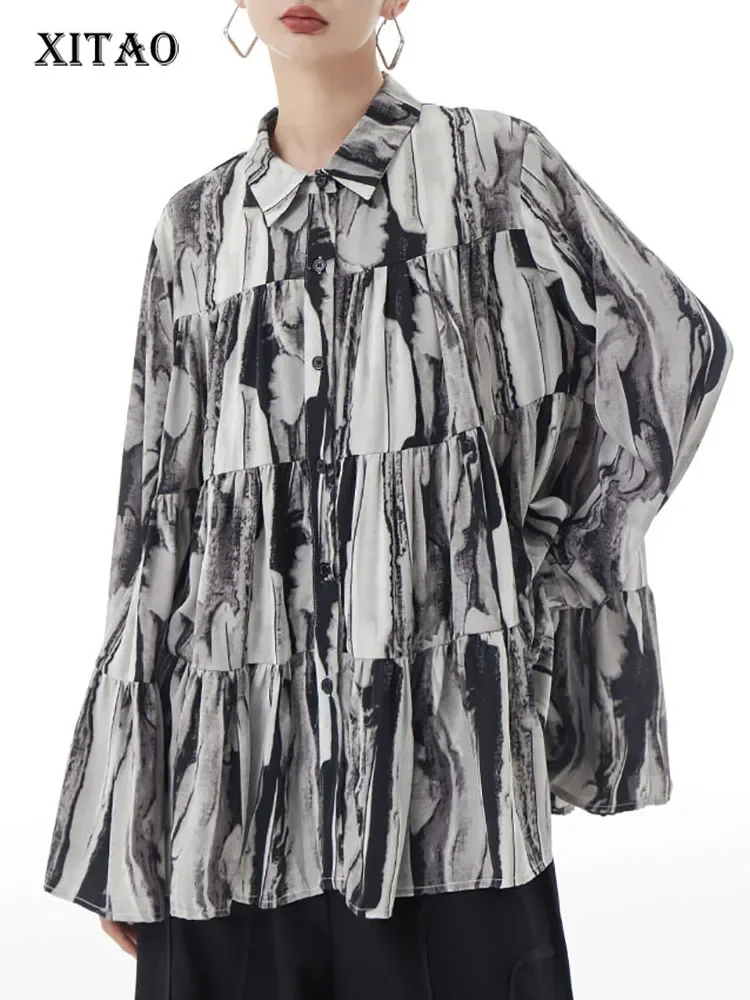 

XITAO, винтажная рубашка с принтом, длинный рукав, отложной воротник, однобортная, повседневная, модная, универсальная, осенняя женская рубашка LYD1498