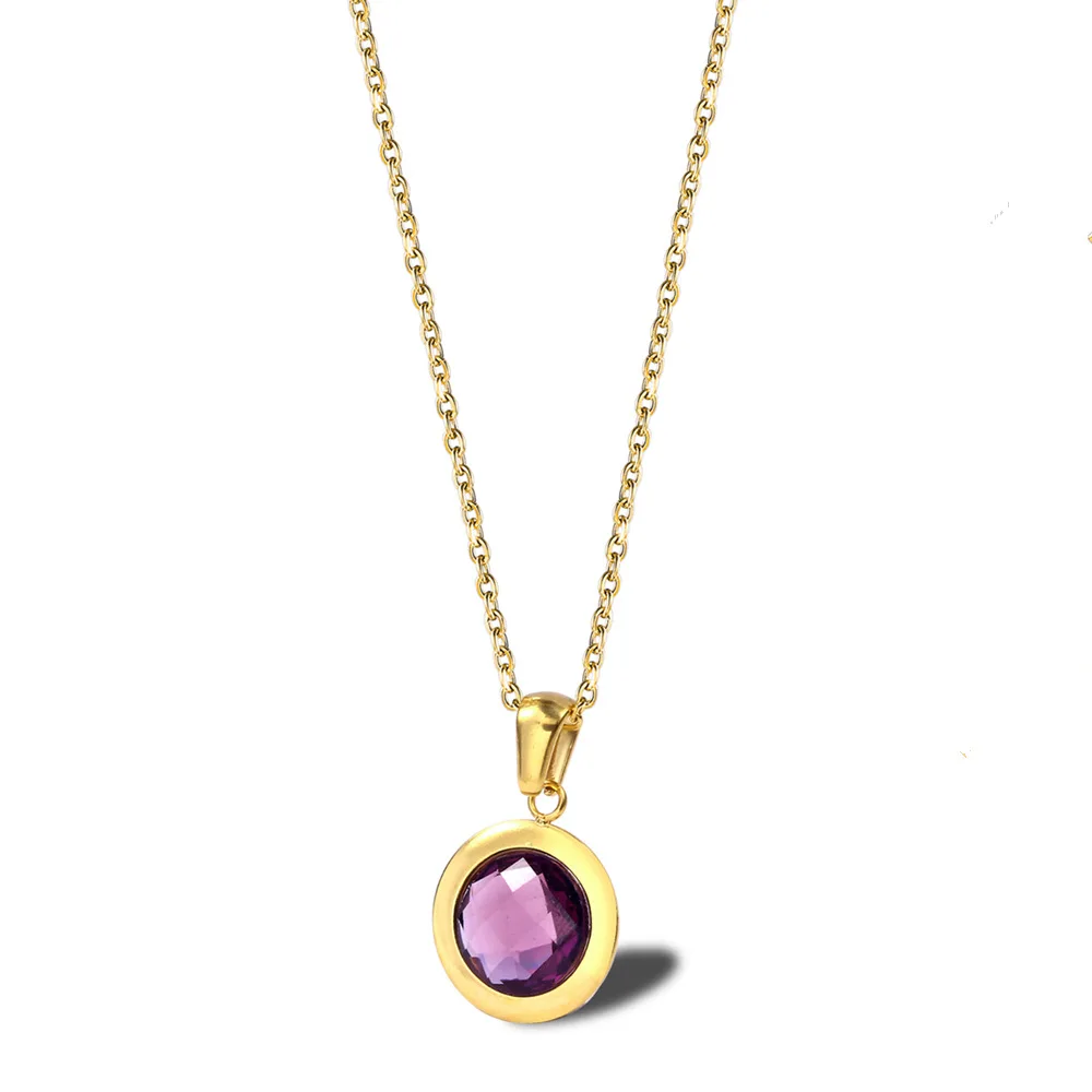 Fashion Titanium Steel Purple Crystal Pendant Necklace for Women Female Round Shape Stone CZ Zircon Necklace Anniversary Jewelry
Fashion Titanium Steel Purple Crystal Pendant Necklace for Women Female Round Shape Stone CZ Zircon Necklace Anniversary Jewelry