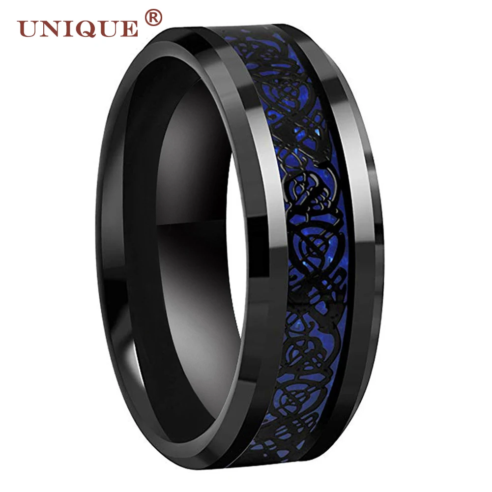Unique Jewel 8mm Blue Black Fashion Men Party Finger Ring Drogon Inlay High Quality Customization Wedding Band Polished Shiny
Unique Jewel 8mm Blue Black Fashion Men Party Finger Ring Drogon Inlay High Quality Customization Wedding Band Polished Shiny