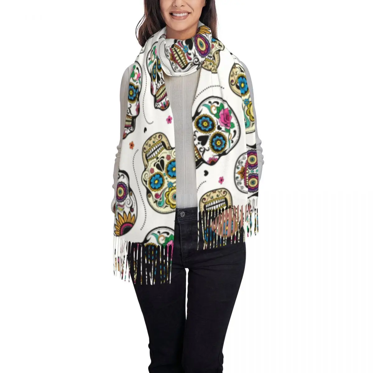 Winter Scarf Women Thin Warm Shawl Wrap Beautiful Sugar Skulls Pattern Tassel Lady Blanket Echarpe Bufanda Hijab
Winter Scarf Women Thin Warm Shawl Wrap Beautiful Sugar Skulls Pattern Tassel Lady Blanket Echarpe Bufanda Hijab