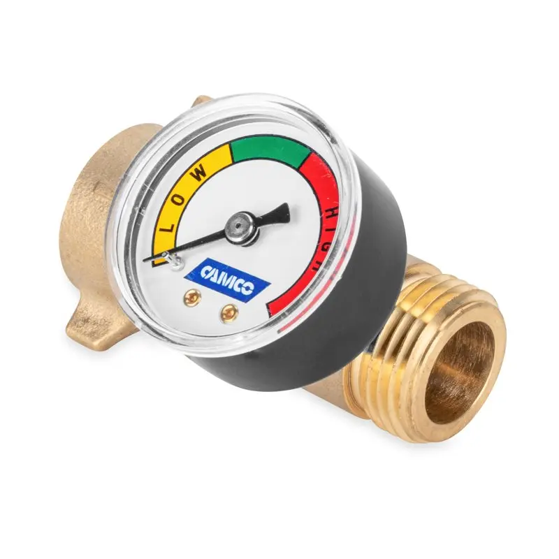 Brass RV Water Pressure Regulator | Features Easy-to Read Color-Coded Gauge and Factory Pre-set 40-50 PSI | Protect Your Camper
Brass RV Water Pressure Regulator | Features Easy-to Read Color-Coded Gauge and Factory Pre-set 40-50 PSI | Protect Your Camper