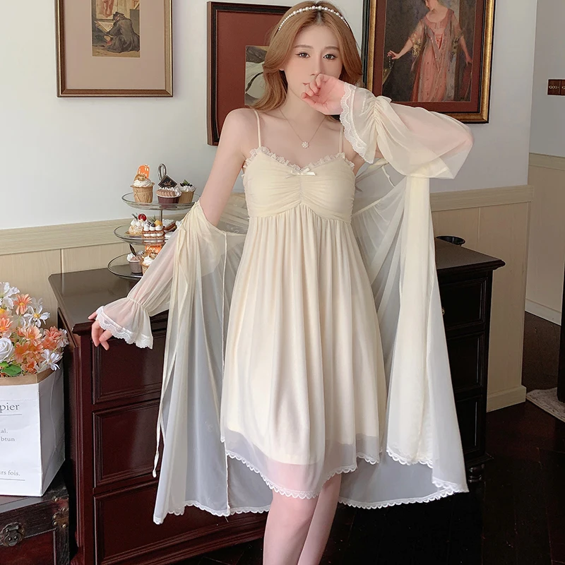 Nightdress Sleepwear Wear Princess Sleeve Robe Long Sexy Set 2 Lace Romantic Mesh Pajamas Style Palace Women Women's Piece Home
Nightdress Sleepwear Wear Princess Sleeve Robe Long Sexy Set 2 Lace Romantic Mesh Pajamas Style Palace Women Women's Piece Home