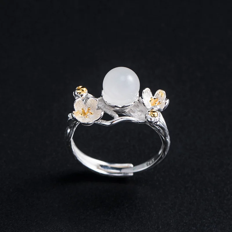 

S925 Sterling silver Women's new fashion personality Chinese style hand-decorated plum blossom and Tianyu open ring gift