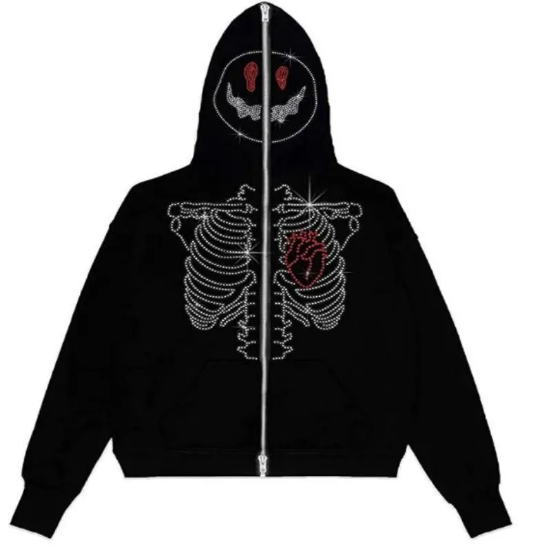 Gothic Long Sleeve Sweatshirt Oversized Top Rhinestone Skull Graphic Print Zip Hoodie Clothing Hoodie Men's Y2K Fashion Hoodie
Gothic Long Sleeve Sweatshirt Oversized Top Rhinestone Skull Graphic Print Zip Hoodie Clothing Hoodie Men's Y2K Fashion Hoodie